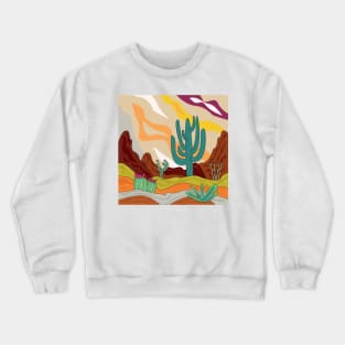 Desert climate, retro style, abstract cactus , sun, sand and mountains , Arizona Crewneck Sweatshirt